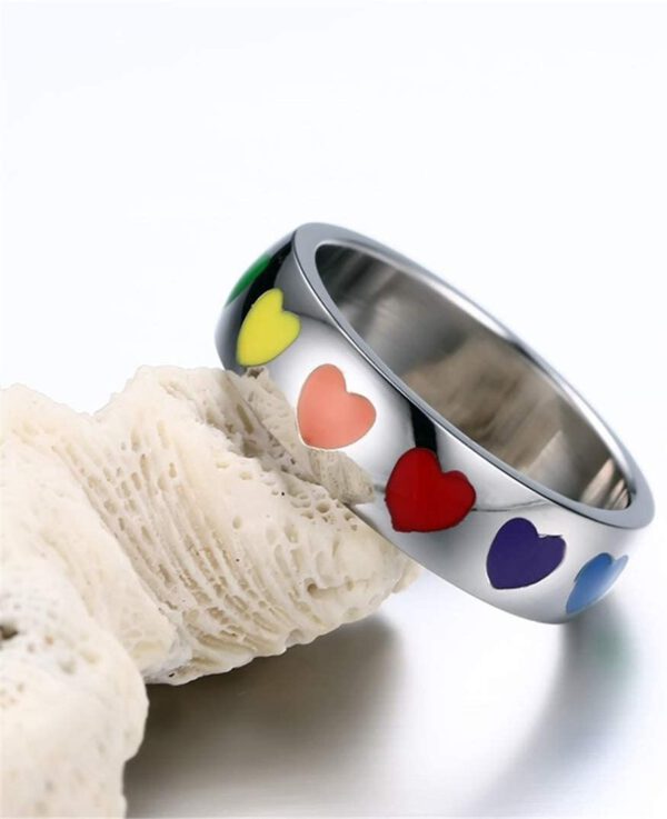 RING mit Rainbow Herzen aus Edelstahl - LGBTQ+Pride – Bild 3