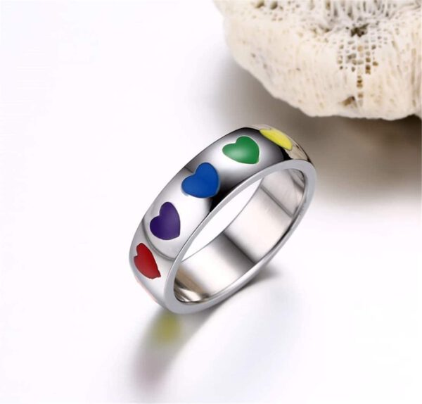 RING mit Rainbow Herzen aus Edelstahl - LGBTQ+Pride – Bild 2