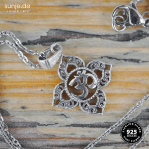 Om Lotus Anhänger mit Kette 925er Sterling Silber