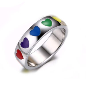 RING mit Rainbow Herzen aus Edelstahl – LGBT+Pride