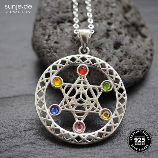 Metatron Chakrasteine Anhänger mit Kette 925er Sterlingsilber
