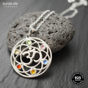 Om AUM – Chakrasteine  Anhänger mit Kette 925er Sterling Silber