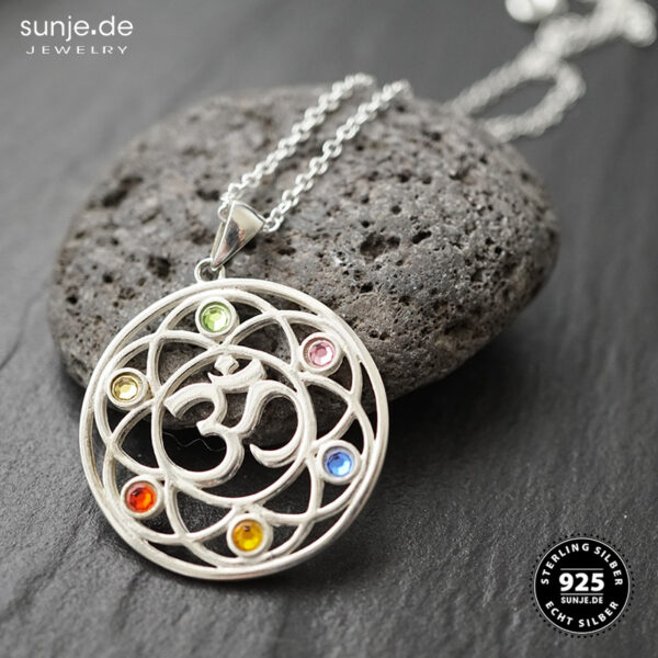 Om AUM - Chakrasteine  Anhänger mit Kette 925er Sterling Silber