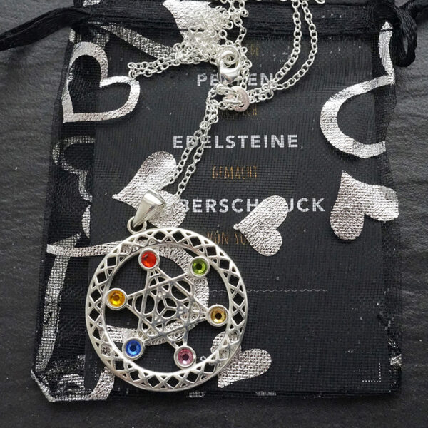 Sri Yantra Chakrasteine Anhänger mit Kette 925er Sterling Silber – Bild 3