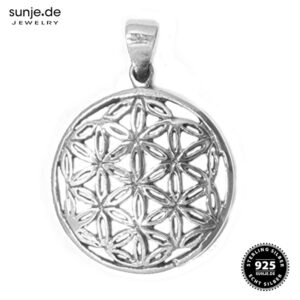„Lebensblume Ornamentrand“  925er Silber-Anhänger mit Kette