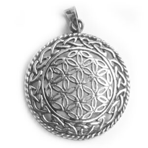 „Lebensblume Ornamentrand“  925er Silber-Anhänger mit Kette