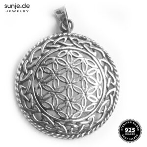 „Lebensblume Ornamentrand“  925er Silber-Anhänger mit Kette