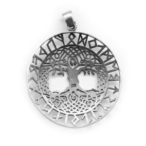 Lebensbaum mit Runenrand  925er Silber-Anhänger mit Kette