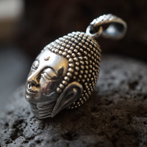 Großer Buddha Kopf Anhänger mit Kette (3D)  925er Sterling Silber