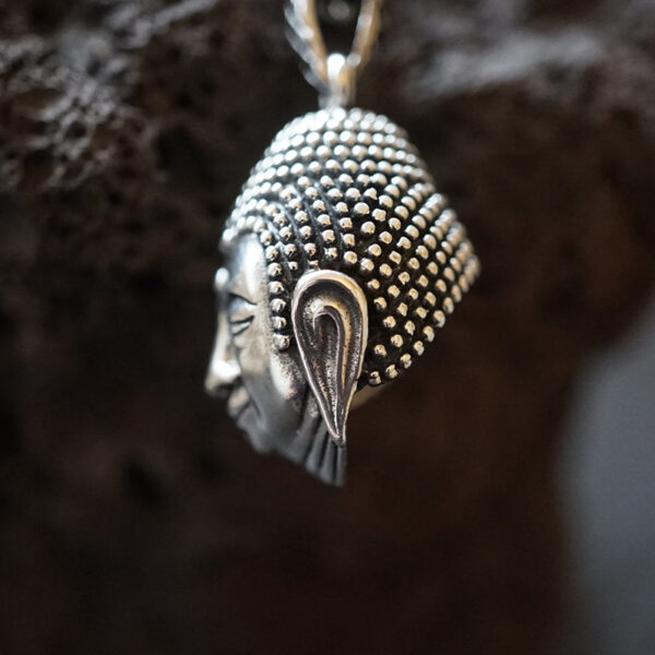 Großer Buddha Kopf Anhänger mit Kette (3D)  925er Sterling Silber – Bild 4