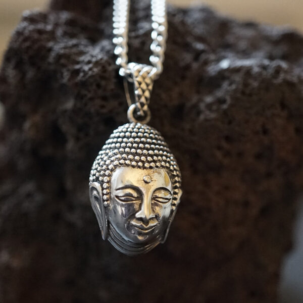 Großer Buddha Kopf Anhänger mit Kette (3D)  925er Sterling Silber – Bild 3