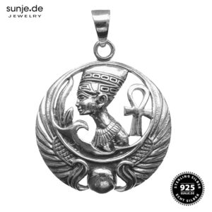 „Nofretete Ankh“  925er Silber-Anhänger mit Kette