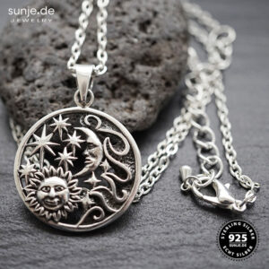 „Sonne, Mond & Sterne“  925er Silber Anhänger mit Kette