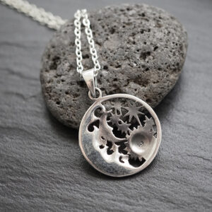 Sonne, Mond & Sterne Anhänger mit Kette 925er Sterling Silber