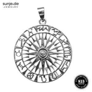 Sonnenrad mit Sternzeichen  925er Silber-Anhänger mit Kette