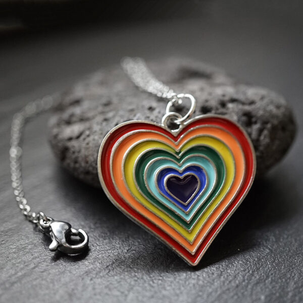 LGBT+ Pride Herzform Anhänger Emaille "Rainbow Herz" mit Kette
