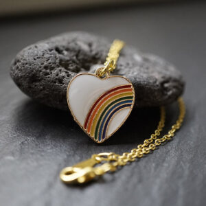 LGBTQ+ Pride Herzform Anhänger Emaille „Rainbow Herz“ mit Goldkette
