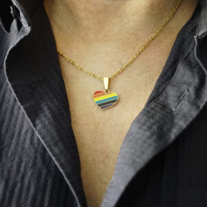 LGBTQ+ Pride Herzform Anhänger Emaille „Rainbow Herz“ mit Edelstahlkette vergoldet