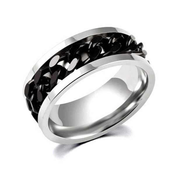 BIKER-KETTEN-RING – Edelstahlring mit schwarzer Panzerkette