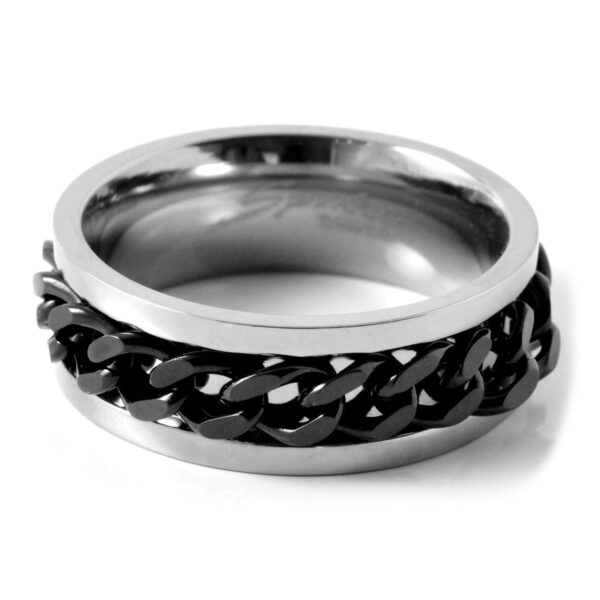 BIKER-KETTEN-RING – Edelstahlring mit schwarzer Panzerkette – Bild 3