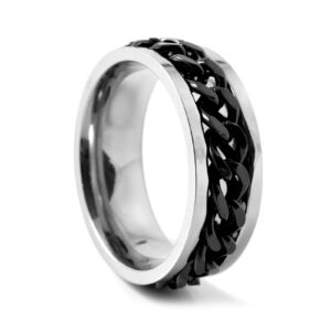BIKER-KETTEN-RING – Edelstahlring mit schwarzer Panzerkette
