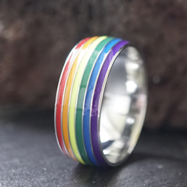 PRIDE-RING mit Rainbow Emaillestreifen aus Edelstahl – LGBTQ