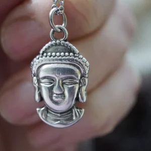 BUDDHAKOPF – Anhänger versilbert mit Edelstahlkette
