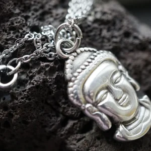 BUDDHAKOPF – Anhänger versilbert mit Edelstahlkette