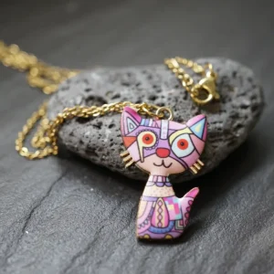 Katze Rizzi Anhänger mit Kette golden