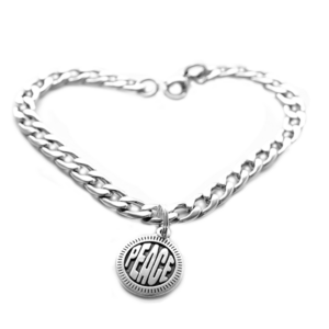 BIKER PANZERKETTEN ARMBAND – mit Peace Anhänger