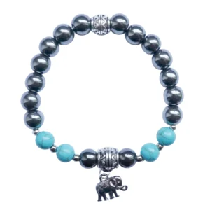 Edelstein Armband Hämatit türkis mit Elefant Anhänger | Yoga