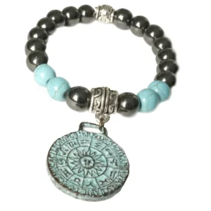 Edelstein Armband Hämatit türkis mit Münz Anhänger | Yoga